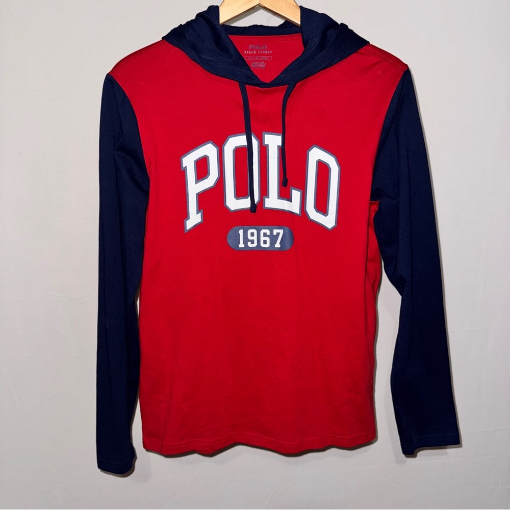 Polo Ralph Lauren Men’s Red and Navy Pullover Hoodie‎ Size Small